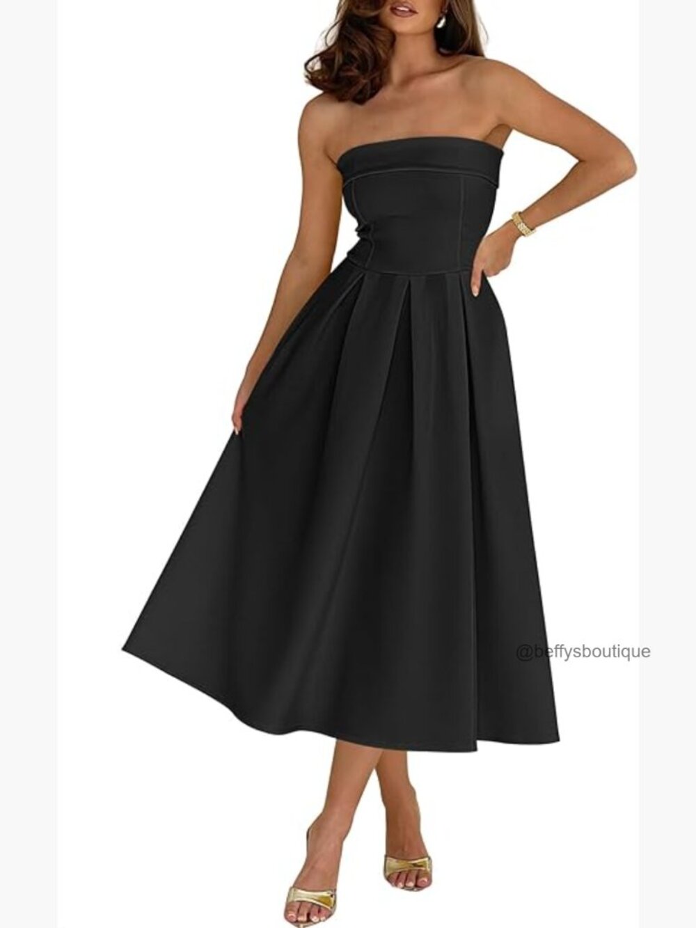 Strapless Black Midi Dress - Effysboutique